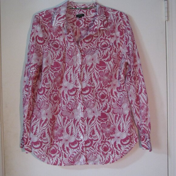 Talbots Tops - Talbots Button Up Shirt Large Pink & White Flowers Floral Long Sleeve Exc